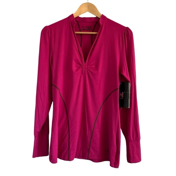 NWT HELLY HANDON Women’s Hot Pink Lifa Training Pullover Puffy Sleeve Sh… - Picture 1 of 3